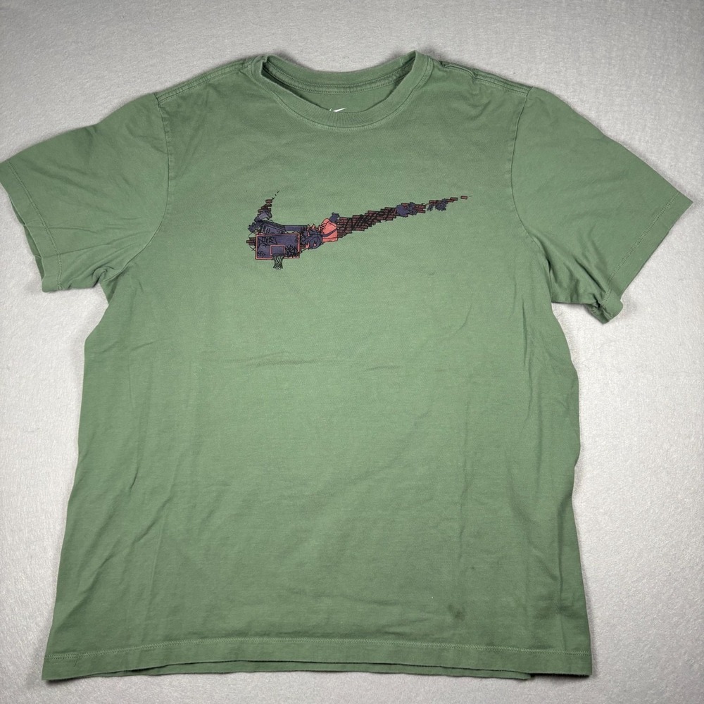 The Nike Tee Olive Green Swoosh Fill Basketball Men L Large 100% Cotton Shirt